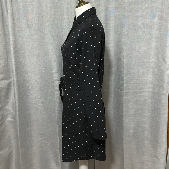 Eddie Bauer Shirt Dress-Cotton-Sz 8-Gray/White Polka Dot-PopOver-Tie Waist-EUC - Picture 7 of 16